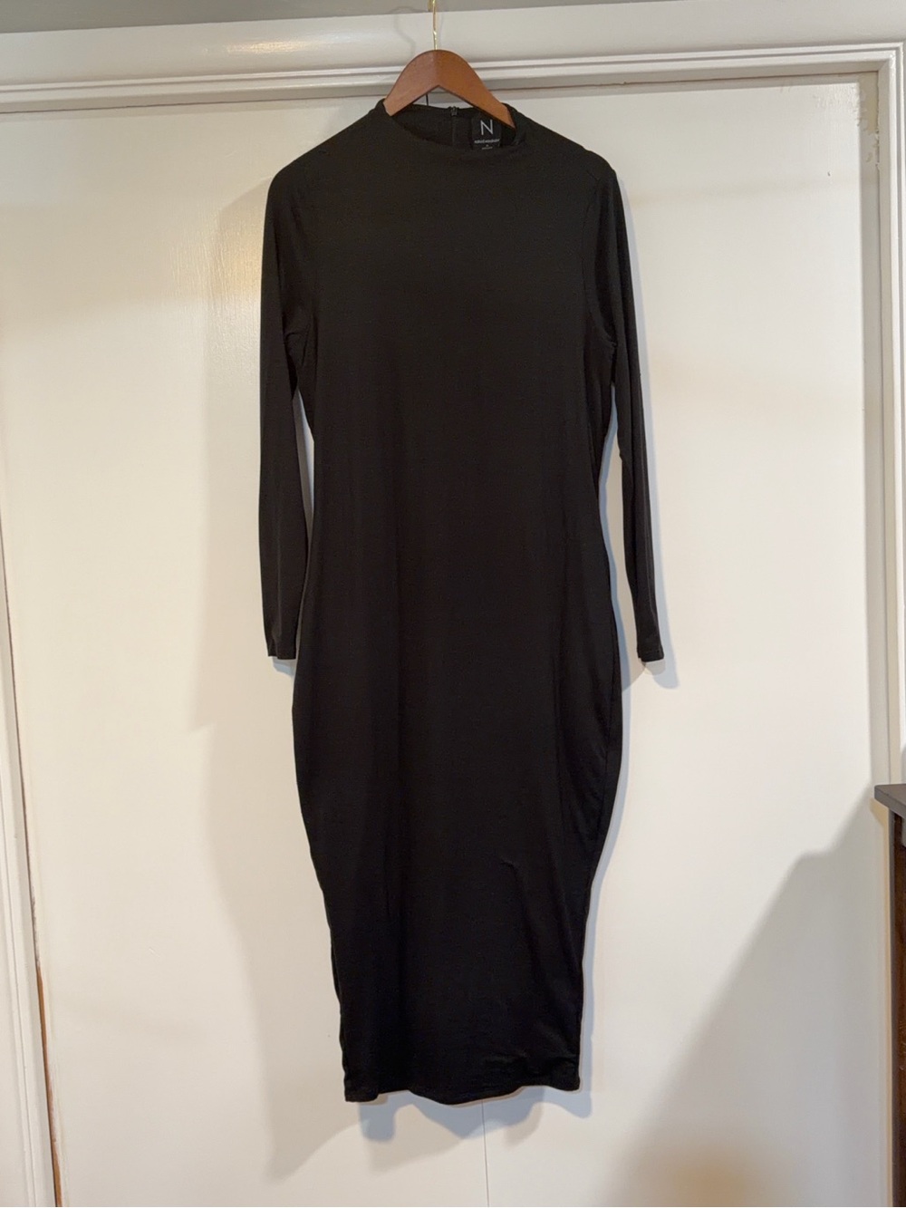 Naked Wardrobe Black Long Sleeve Bodycon Midi Dress 2X